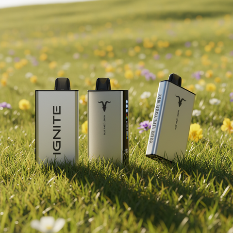 Three vaping devices labeled 'Ignite' on a white background
